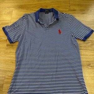 Polo Golf Ralph Lauren Polo Logo Shirt Mens L Blue White Striped Pro Fit Pima